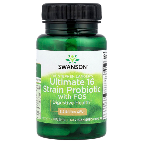 Swanson, Dr. Stephen Langer's Ultimate 16 Strain Probiotic with FOS, 16 штаммов пробиотиков с ФОС, 60 веганских капсул EMBO Caps® AP
