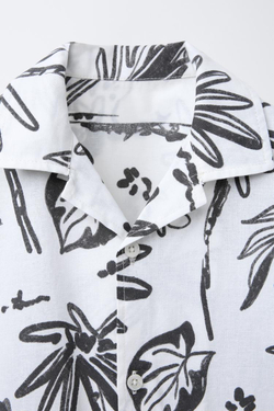 ZARA РУБАШКА С ПРИНТОМ «ПАЛЬМЫ», ЭКРЮ