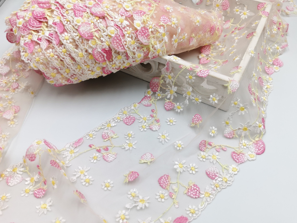 Вышивка на сетке, 15 см, земляничка и ромашки (Артикул: VS-2036), м