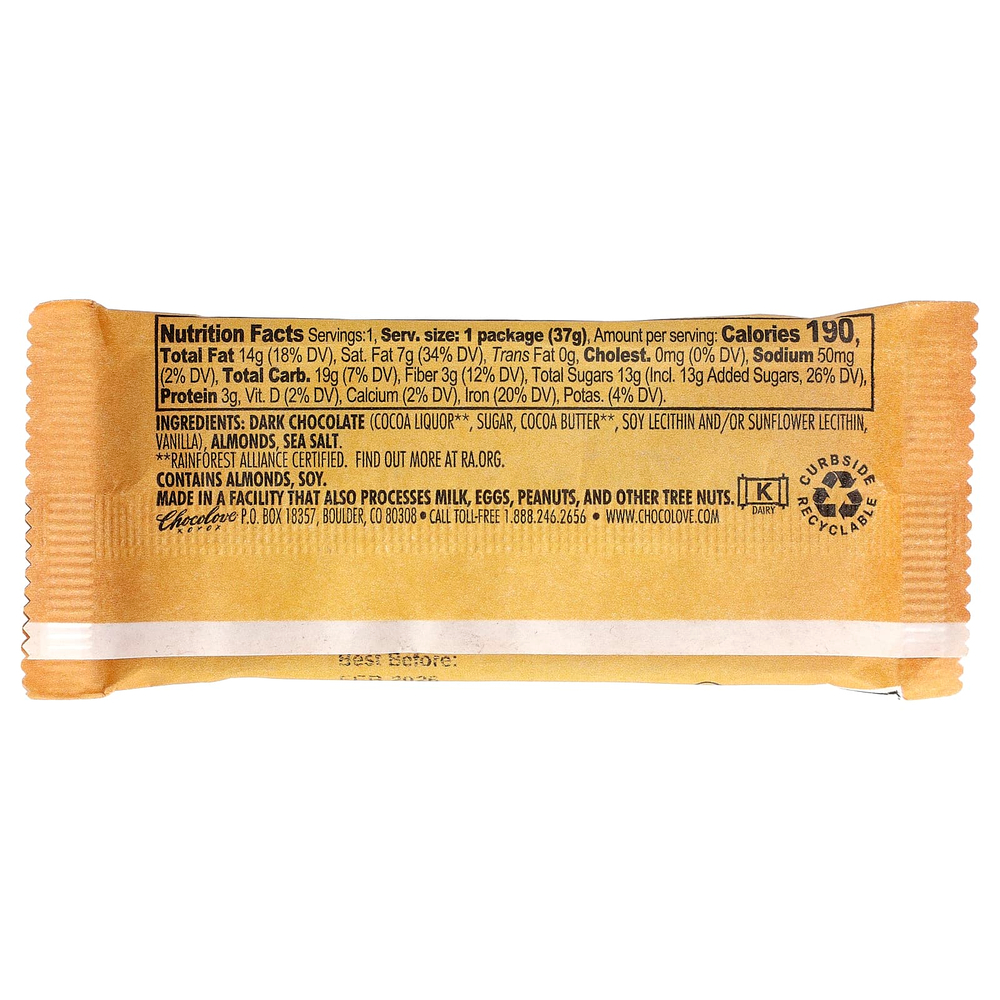 Chocolove, миндаль и морская соль в темном шоколаде, 55% какао, 37 г (1,3 унции)