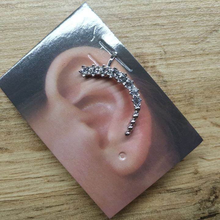 Серьга-кафф 8 звездочек стразы цвет серебристый