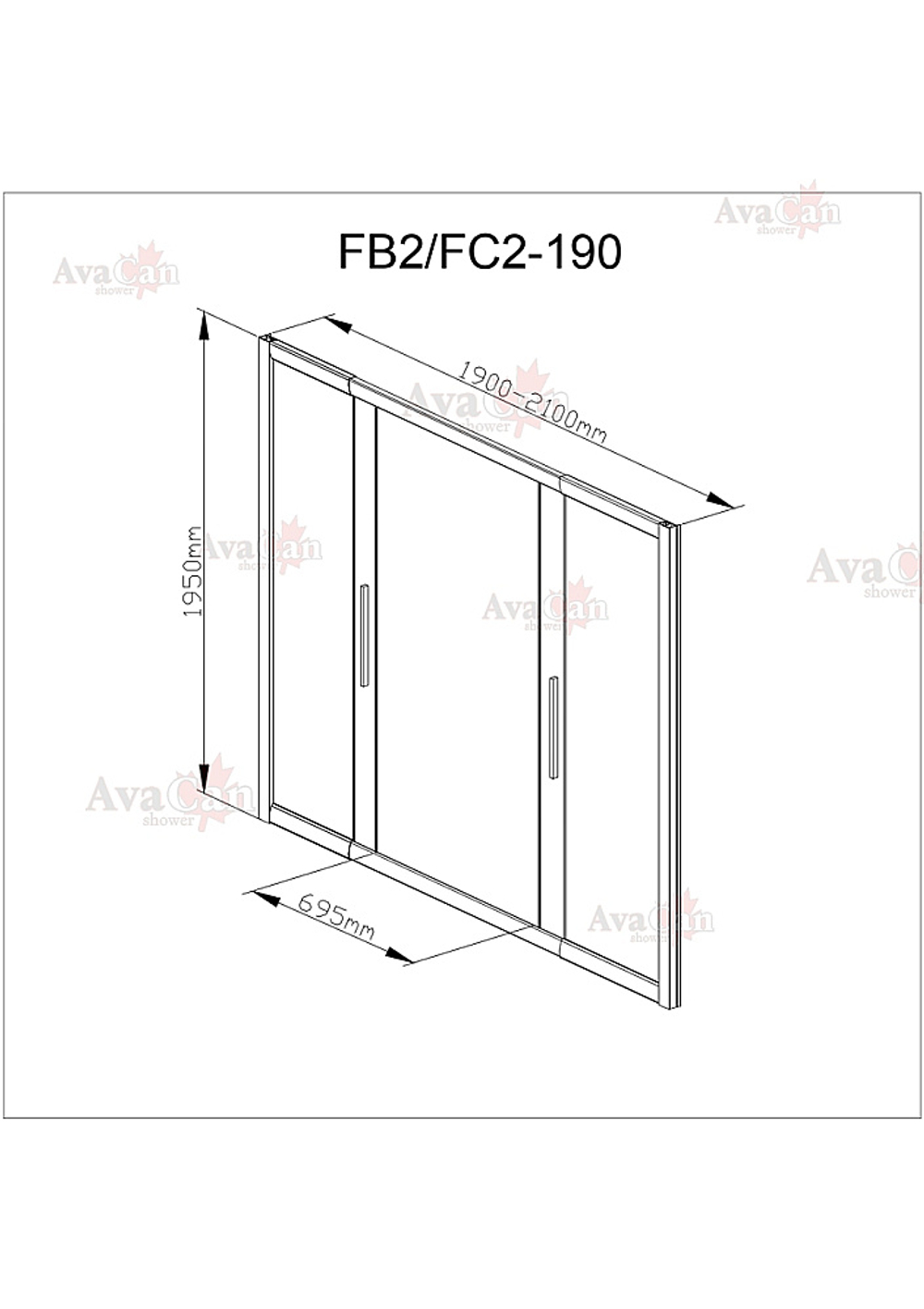 Душевая дверь в нишу AvaCan FB2 190-210 MT профиль черный/стекло матовое с рисунком