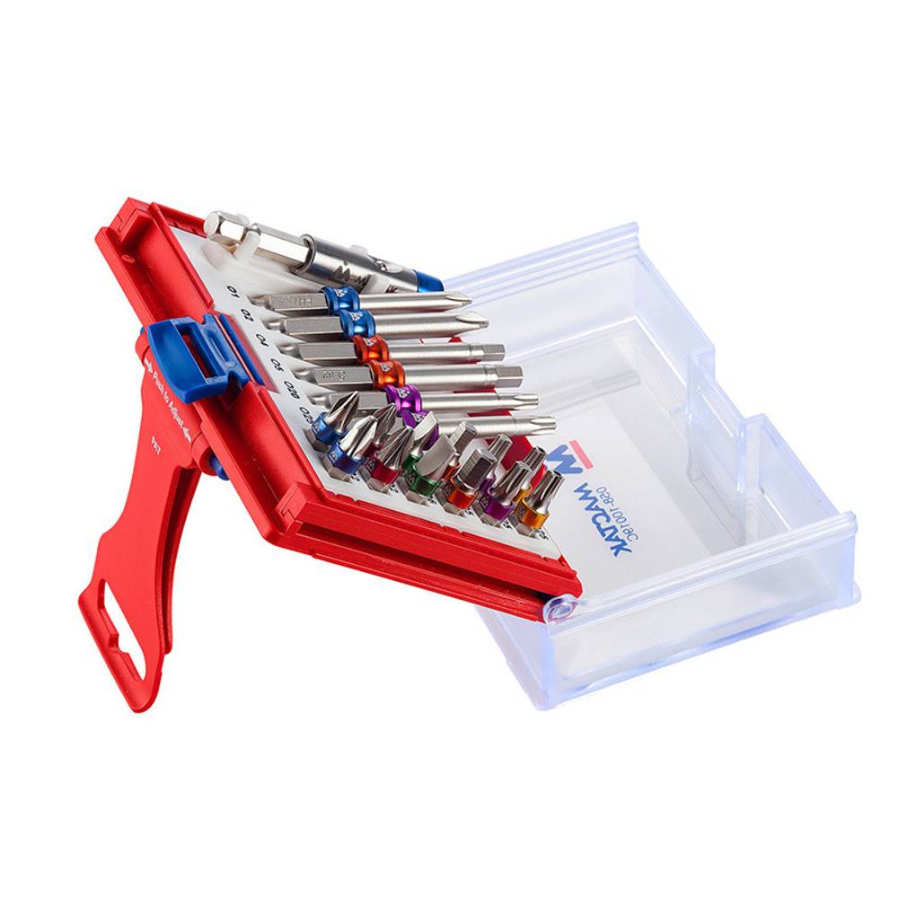 МАСТАК (058-10019C) Набор вставок (бит) 1/4", TORX, HEX, Pozidriv, Phillips, Slotted, 19 предметов