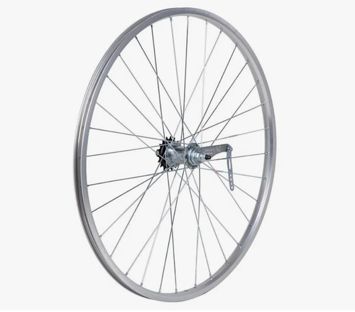 Колесо 28" заднее, алюминиевый двойной серебристый обод, 36Н., 1ск. тормозная втулка, ShunFeng