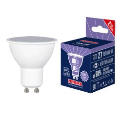 LED-JCDR-10W-6500K-GU10-NR Лампа светодиодная. Форма JCDR. матовая. Серия Norma. Дневной белый свет 6500K. Картон. ТМ Volpe