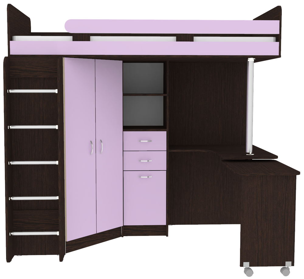 Кровать-чердак КарИВи Юниор 3 с металлической лестницей Венге Ирис