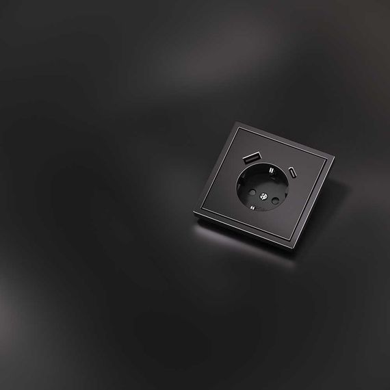 Накладка для розетки с заземлением и защитными шторками, с USB A+C, S70 Metal (антрацит) Voltum VLSM001012