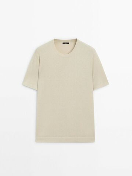 Massimo Dutti Футболка с круглым вырезом, светло-бежевый