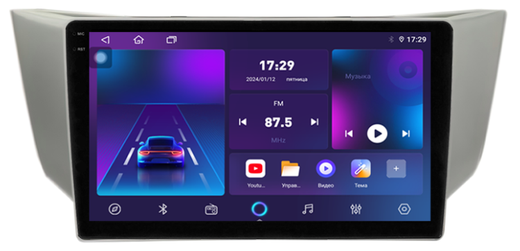 Магнитола для Toyota Harrier XU30 2003-2013, Lexus RX 2003-2009 (монохром, рамка вниз) - Parafar PF300T2RN2K на Android 13, QLED+2K, ТОП процессор, 4Гб+32Гб, CarPlay, 4G SIM-слот