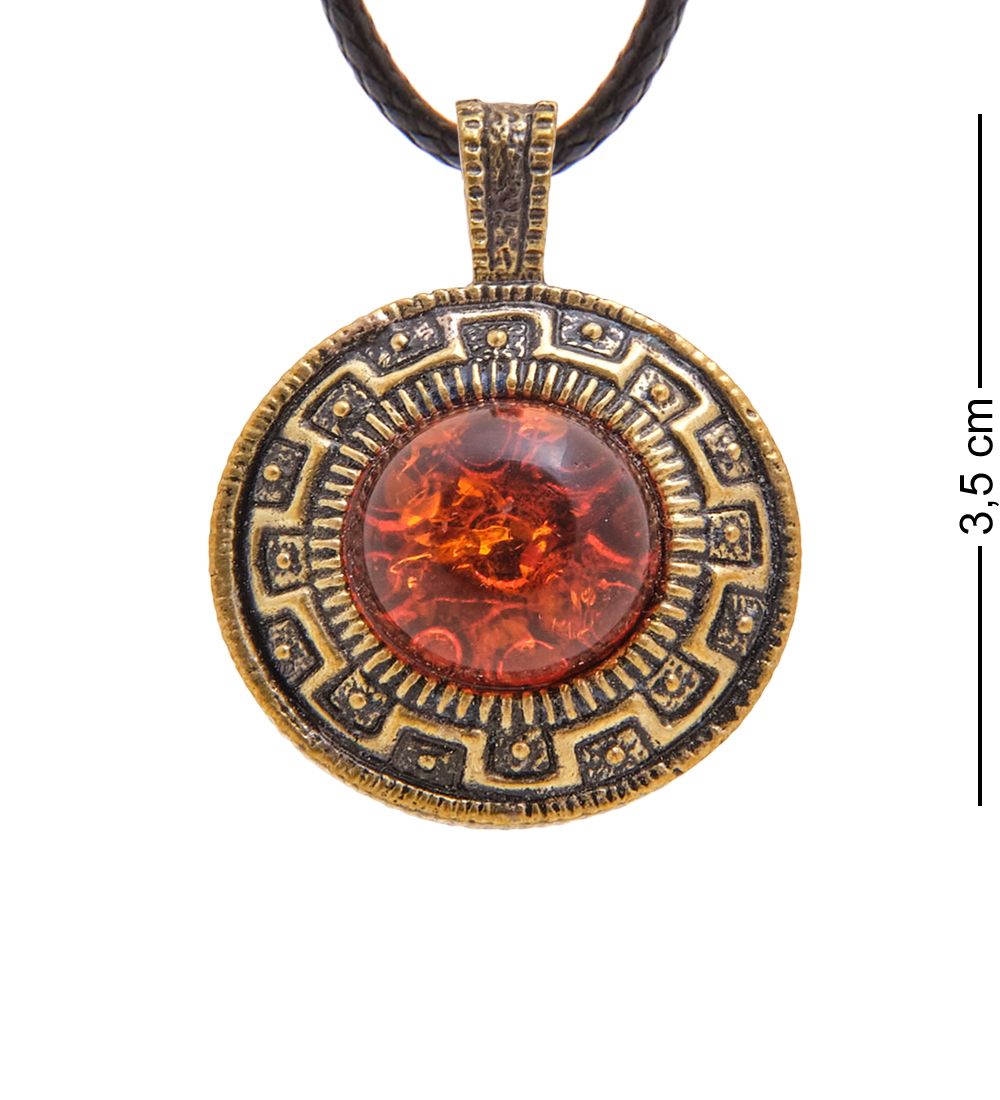 AM-3357 Подвеска «Жетон Волчица» (латунь, янтарь)