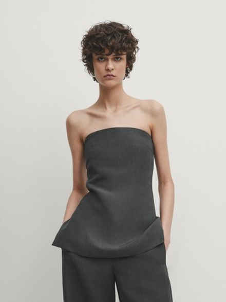 Massimo Dutti Топ из смесового льна, свинцовый
