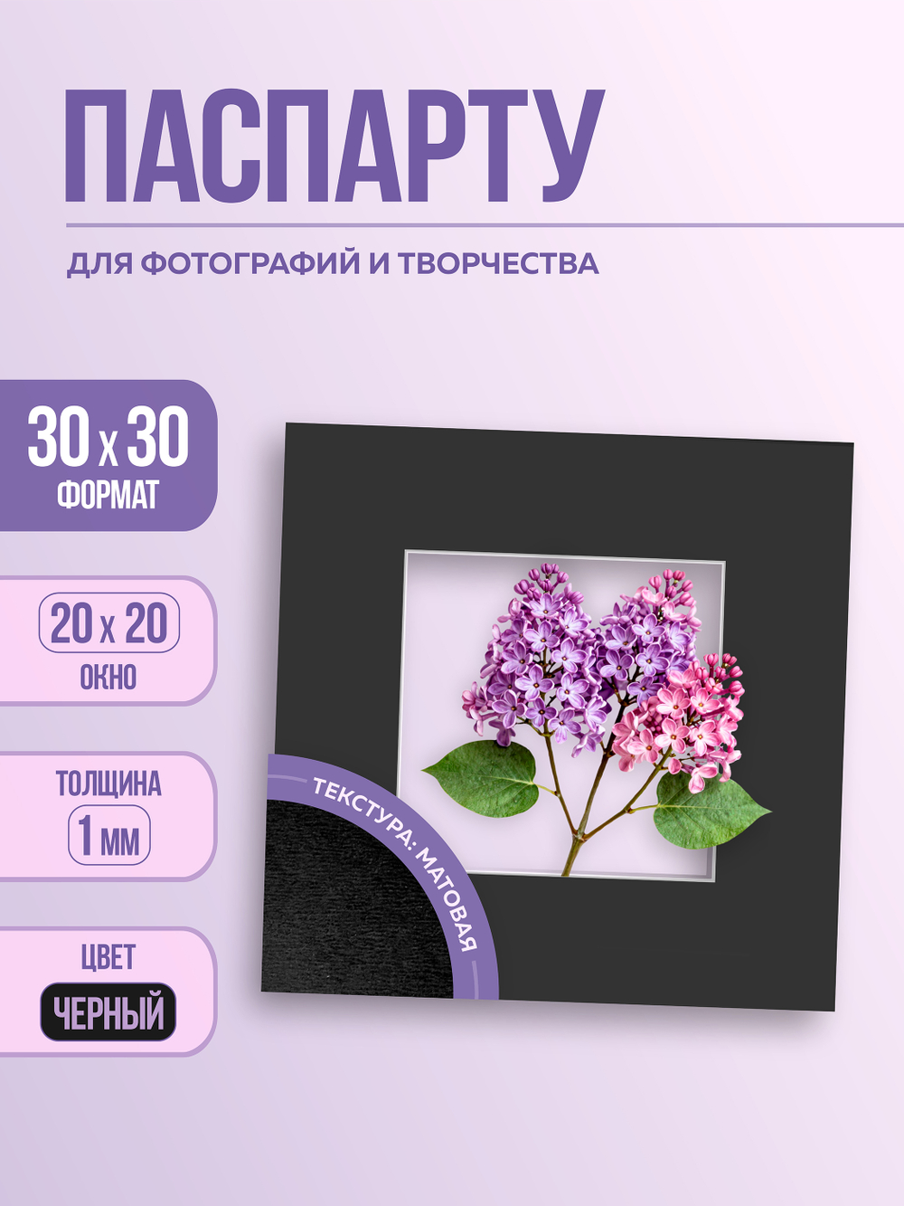 Паспарту 30х30 см чёрный арт.1097983030