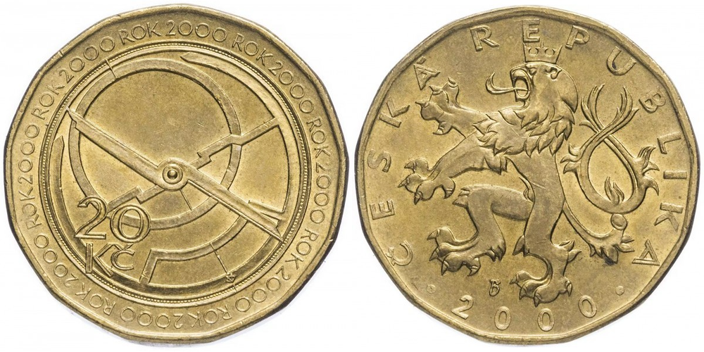 Чехия 20 крон, 2000 Смена тысячелетия XF