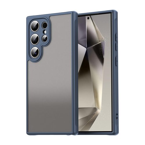 Защитный чехол с синими рамками для Samsung Galaxy S24 Ultra, задняя крышка тонированная прозрачная