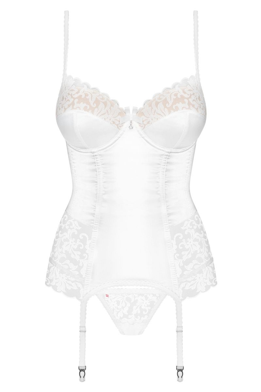 Соблазнительный атласный корсаж с вышивкой (Размер: S-M) (Цвет: белый)
