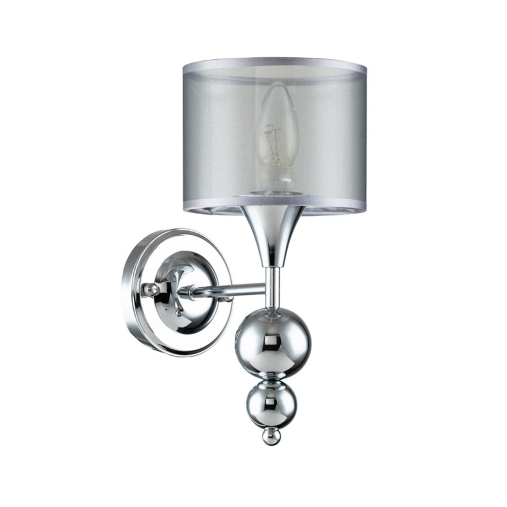 Настенный светильник 1x40Вт E14, металл/ткань-органза, хром/серый