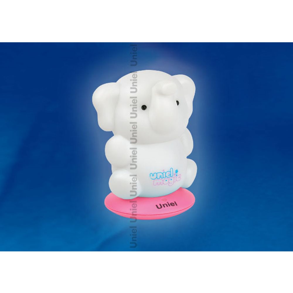 DTL-305-Слоненок/3color/Base pink/Rech Светильник-ночник серия «Волшебные фонарики» аккумуляторный на розовой подставке. Пластиковая упаковка