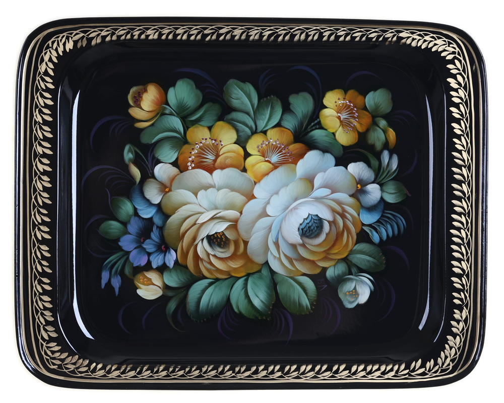 Жостовский поднос декоративный, размер 33х26 см (A13), металлический