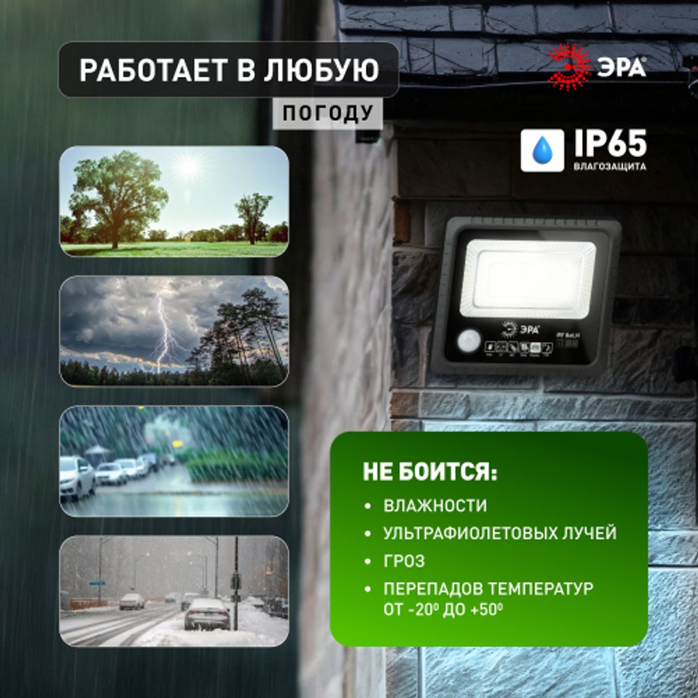 Прожектор ЭРА ERAPRO-50 светодиодный уличный 50 Вт 360 Лм 5000K IP65 на солнечной батарее с датчиком движения ПДУ
