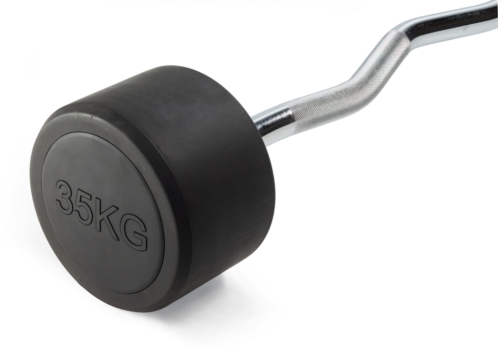 Штанга неразборная обрезиненная 35 кг. Изогнутый гриф. VictoryFit VF-DX5350