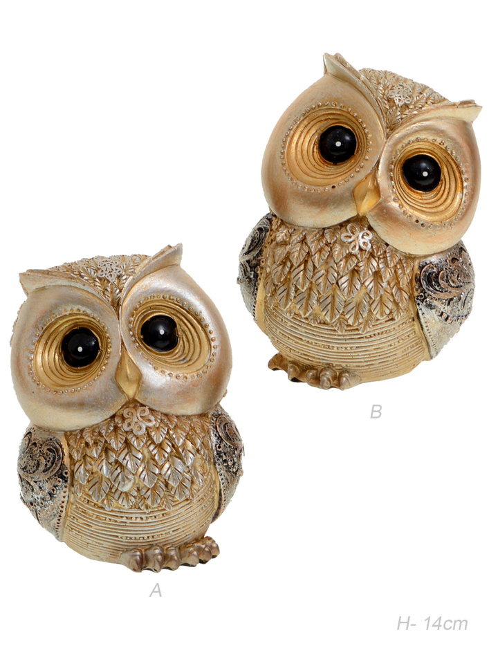 Статуэтка Сова наклон влево, цвет золотистый, серебристый, полистоун 14 см