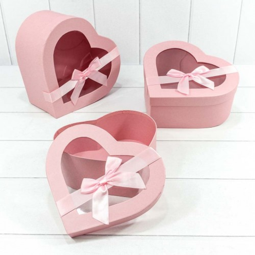 Коробка 25.8х24.5х12 см Набор 3 шт "Сердце" (Розовый)