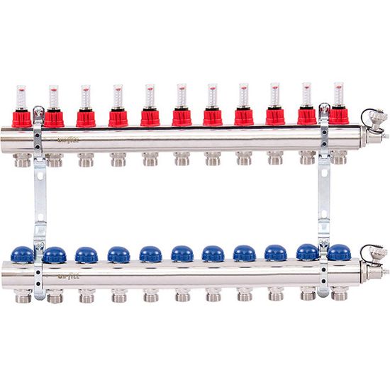 Коллектор Uni-Fitt 1"х3/4" 11 вых. из латуни с расходомерами и термостатическими вентилями 440E4311
