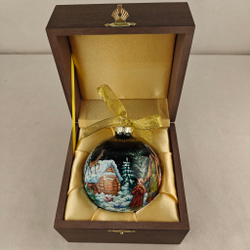 Шар новогодний с круговой росписью Палех "Серебряное копытце" в футляре
