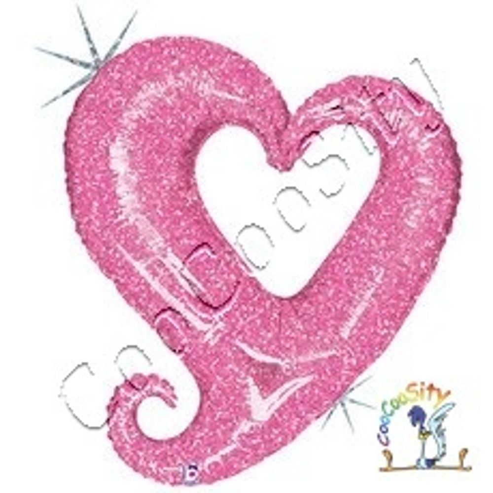 Шар воздушный фольгированный Сердце, Цепь сердец розовый, Голография, 1 шт. (37&#39;&#39;/94 см)