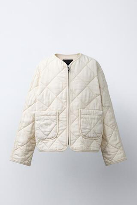 ZARA СТЕГАНАЯ КУРТКА НА МОЛНИИ, ЭКРЮ