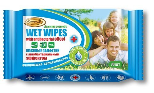 Салфетки влажные антибактериальные очищающие Vestar, 70 штук, 24 упаковок