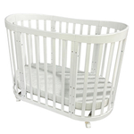 Детская кроватка Severyanka NEW белый (6в1, овальная, круглая, поперечный маятник, колесо)