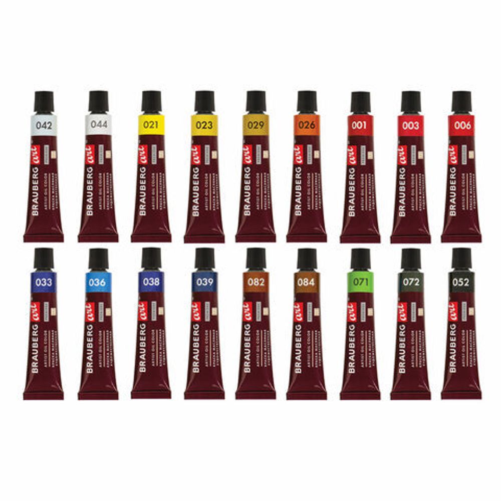 Краски масляные художественные BRAUBERG ART PREMIERE, 18 цв по 12 мл, проф. серия, в тубах, 191456