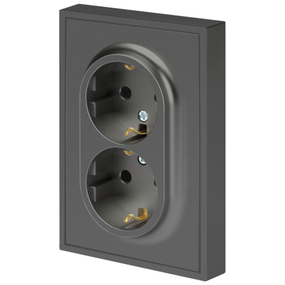 Розетка ЭРА Galaxy 15-2105-06 с заземлением двойная 2X2P+E Schuko со шторками IP20 16А-250В графит | Эра Galaxy
