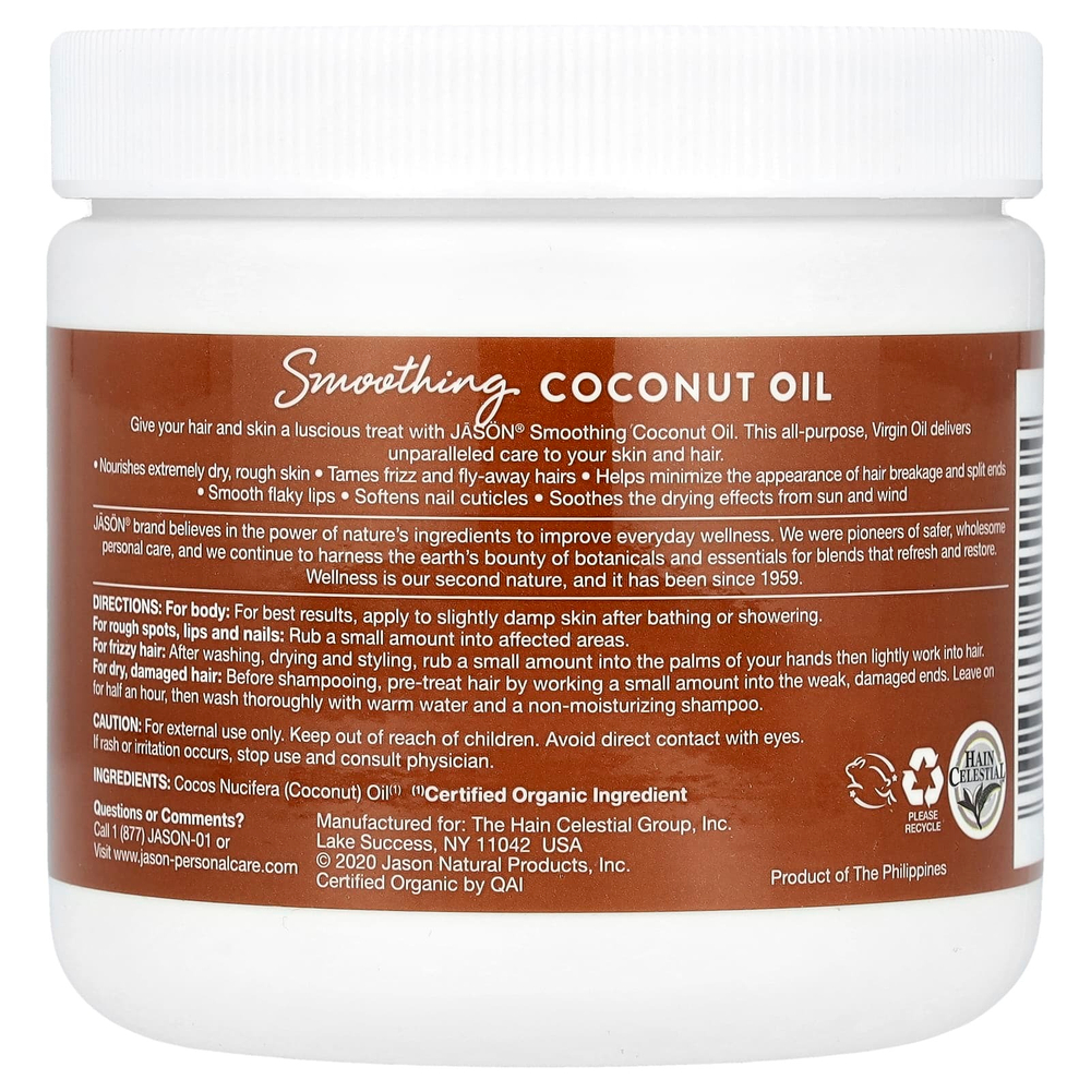 Jason Natural, Smoothing Coconut, нерафинированное масло, 443 мл (15 жидк. унц.)