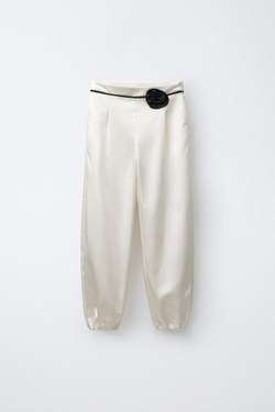 ZARA БРЮКИ С ЦВЕТКОМ, ЭКРЮ