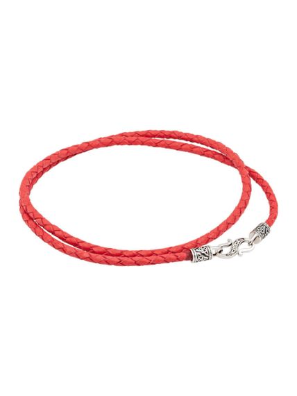 Гайтан кожаный красный 3 мм из серебра, вид в сложенном виде сзади