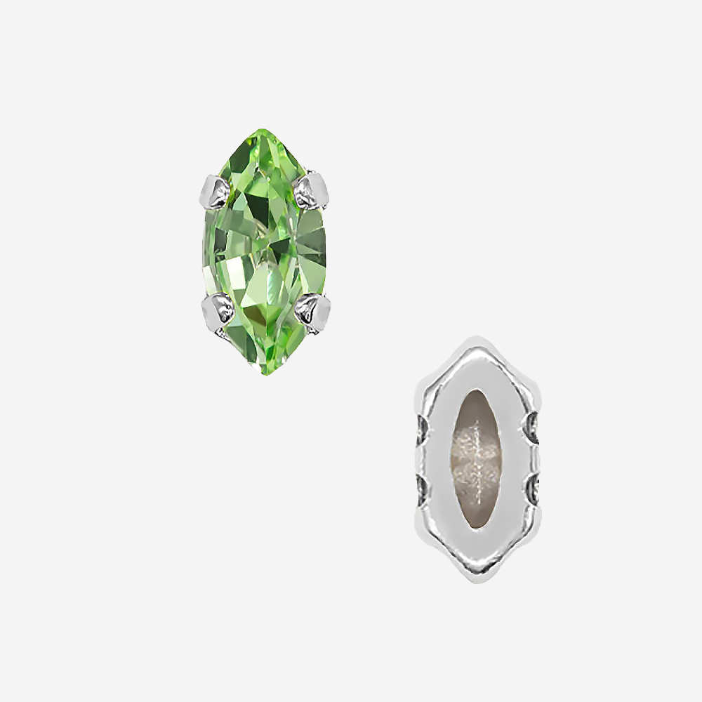 Кристалл Маркиз (Marquise Fancy Stone) в цапах, оттенок "Перидот"/"Peridot", 6*3мм, родирование