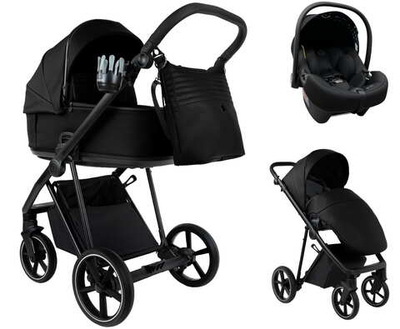 Детская коляска Roan Sol Vintage Leather 2.0 3 в 1 с автокреслом Tutis Elo Lux EduSky Black SL/10/L Black/Black/руч.Черный