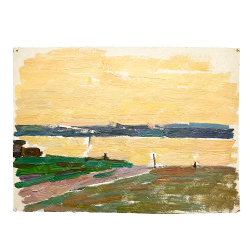 Динес Ю. С. Волга вечером. Этюд в желтых тонах. Картон, масло. 1959 г.