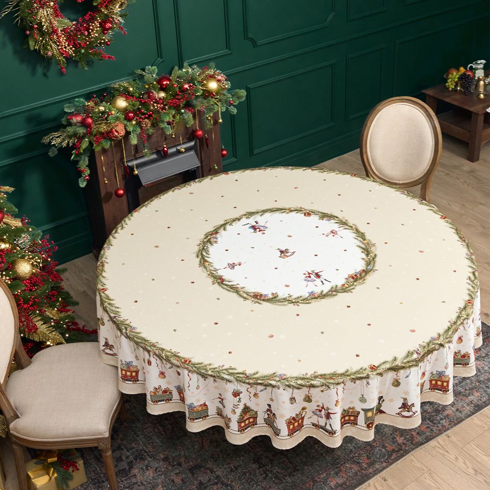 СКАТЕРТЬ КРУГЛАЯ "ЩЕЛКУНЧИК" ,220СМ БЕЖЕВЫЙ 100% ХЛОПОК , ТВИЛ