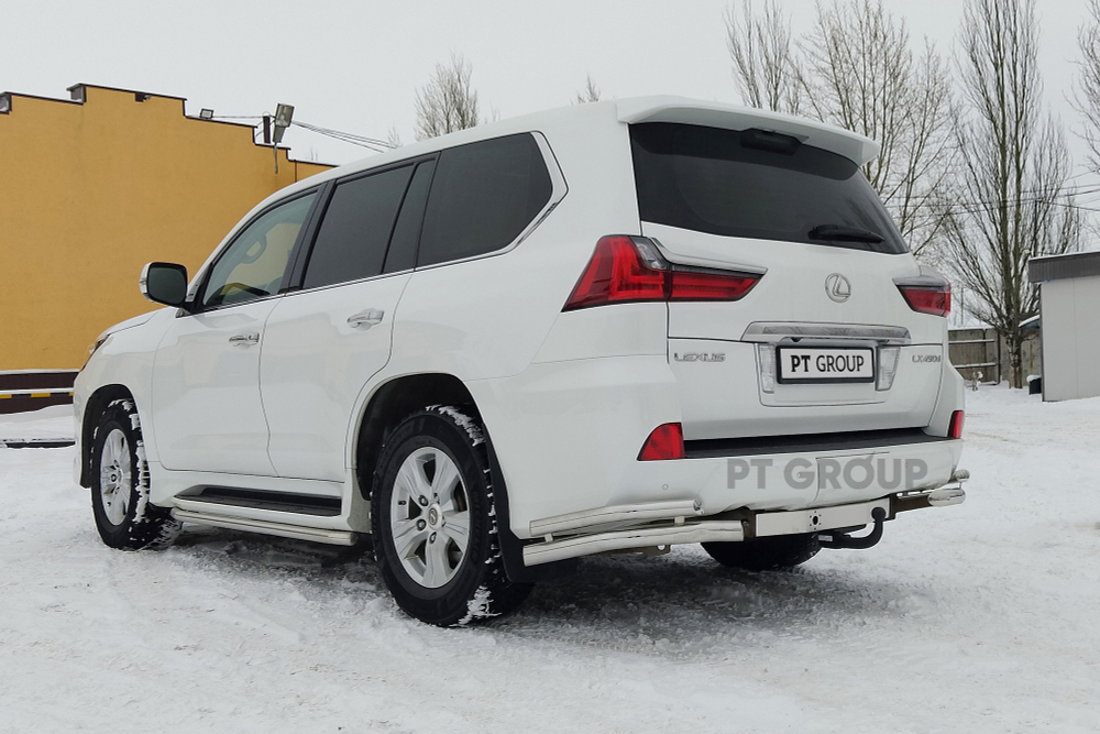 Фаркоп с нержавеющей накладкой на Toyota Land Cruiser 200 2007-2021, Lexus LX 2007-2022 без подрезки бампера(без электрики) арт.TLC-07-991424.00