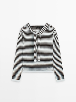 Massimo Dutti Свитер в полоску с декоративными деталями на рукавах, голубой