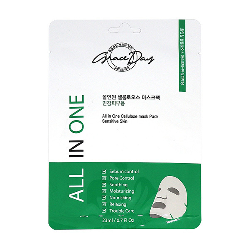 Успокаивающая тканевая маска Grace Day All In One Cellulose Mask Sensitive Skin 5шт