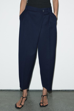 ZARA БРЮКИ С ПЕРЕКРЕСТНЫМ ПОЯСОМ, МОРСКОЙ СИНИЙ