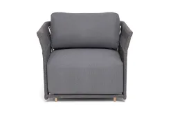 "Лугано" кресло плетеное из роупа, каркас алюминий темно-серый (RAL7024) муар, роуп темно-серый круглый, ткань темно-серая YB25-0027