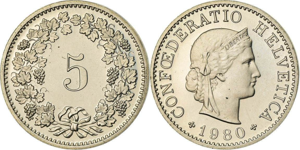 Швейцария 5 раппенов, 1879-1980 XF