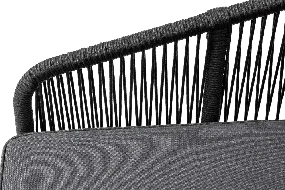 "Канны" диван модульный плетеный из роупа, каркас алюминий темно-серый (RAL7024) муар, роуп темно-серый круглый, ткань темно-серая 027