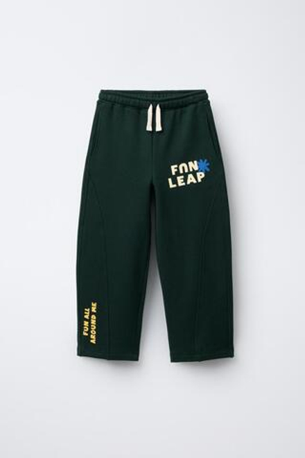ZARA ФЛИСОВЫЕ БРЮКИ BALLOON С НАДПИСЬЮ, ЗЕЛЕНЫЙ