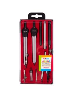 Готовальня 9 предметов, циркуль 135мм, пластиковый футляр (260696)